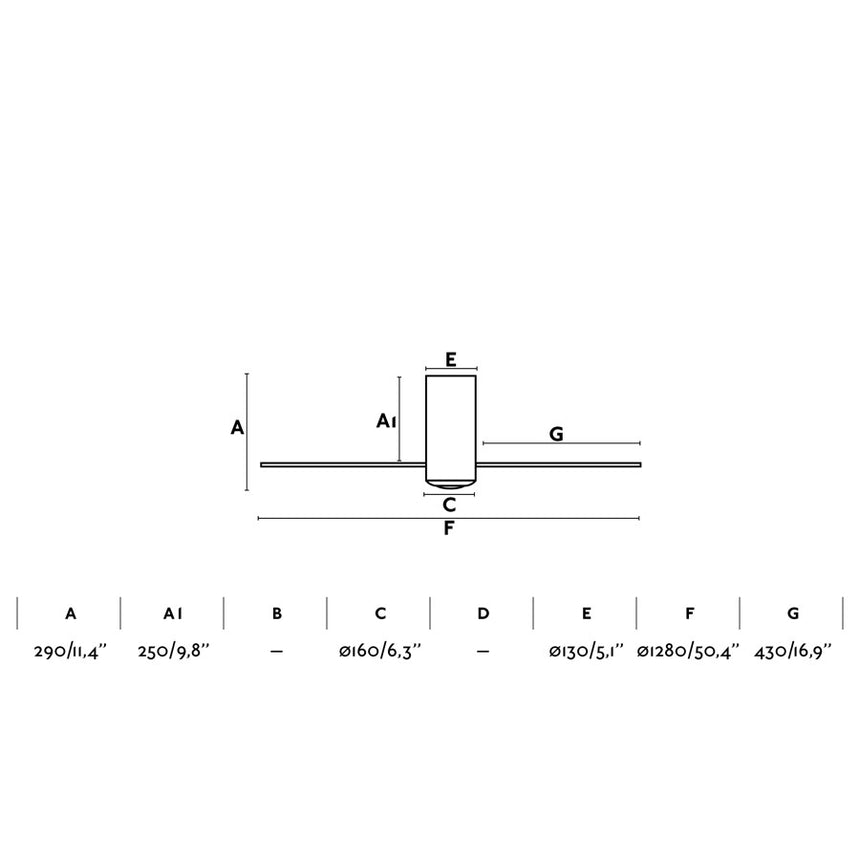 Faro Mini Tube Fan Ventilador sin luz cuerpo de metal y cristal y palas madera