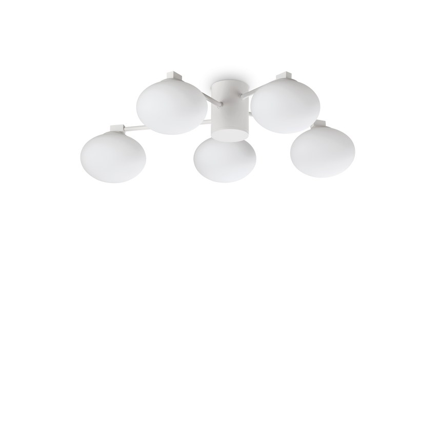 Plafón de techo Ideal Lux Hermes blanco cristal 5 luces 140W Ø60cm 322698