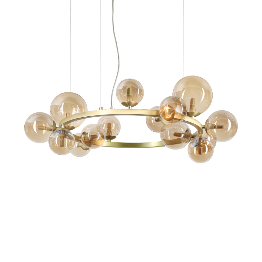 Lámpara colgante Ideal Lux Perlage ámbar cristal 14 luces 210W Ø85cm 322797