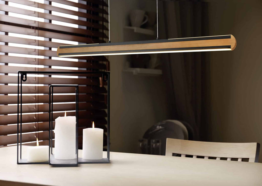 Trio Deacon Lámpara colgante LED de madera acabado natural 326610232