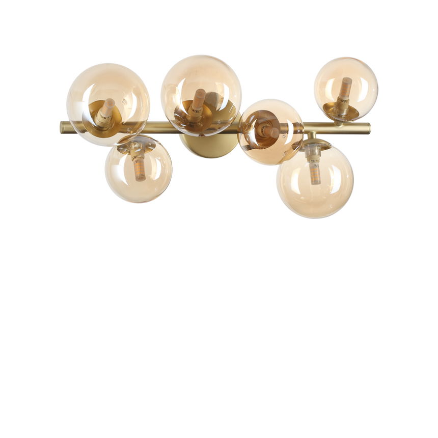 Plafón de techo Ideal Lux Perlage ámbar cristal 6 luces 90W Ø49cm 327822
