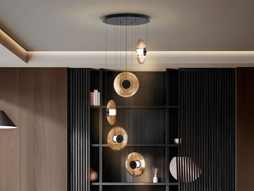 Lámpara de techo colgante Schuller Diabolo 5 luces negro y dorado 3000K 2 metros Ø58cm 327930