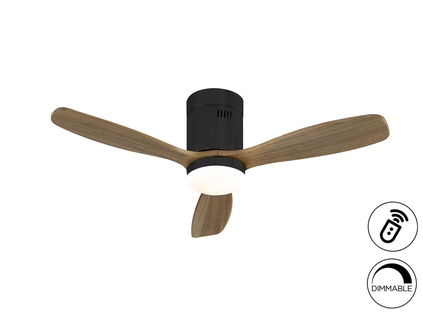 Ventilador de techo Schuller Siroco Mini LED negro y nogal madera CCT regulable Ø107cm 329385D ambiente