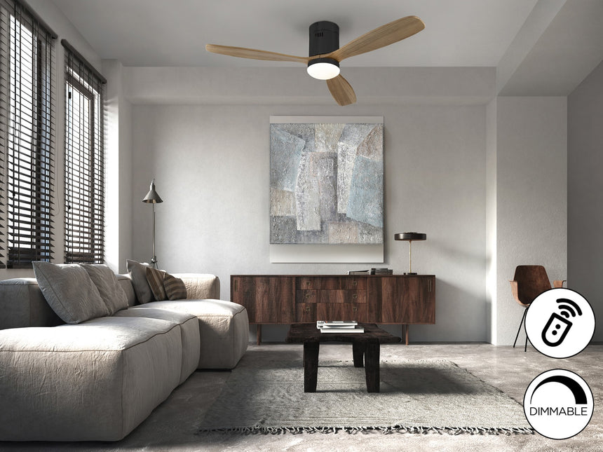 Ventilador de techo Schuller Siroco LED negro y nogal madera CCT regulable Ø132cm 329514D vista 1