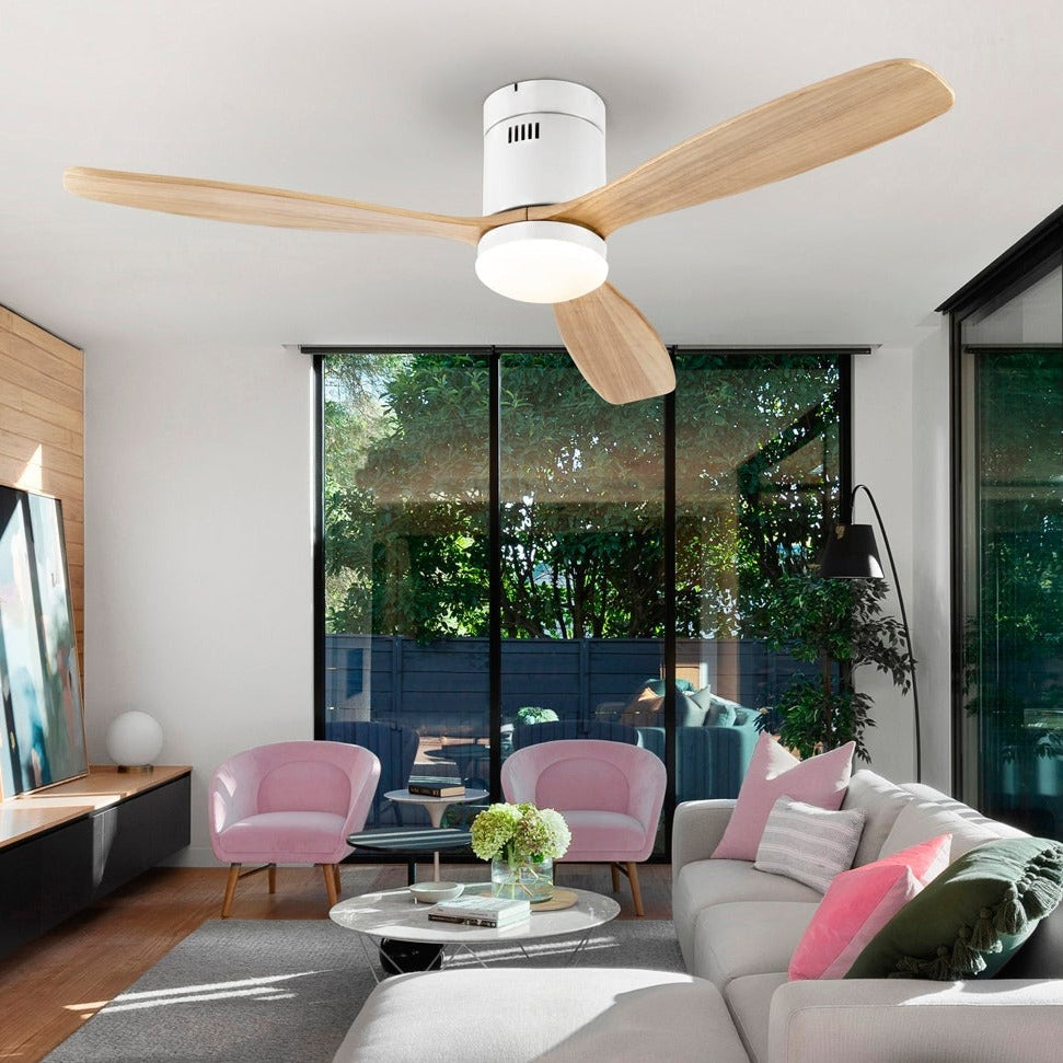 Schuller Siroco Dimmable White and Wood Fan 329576D