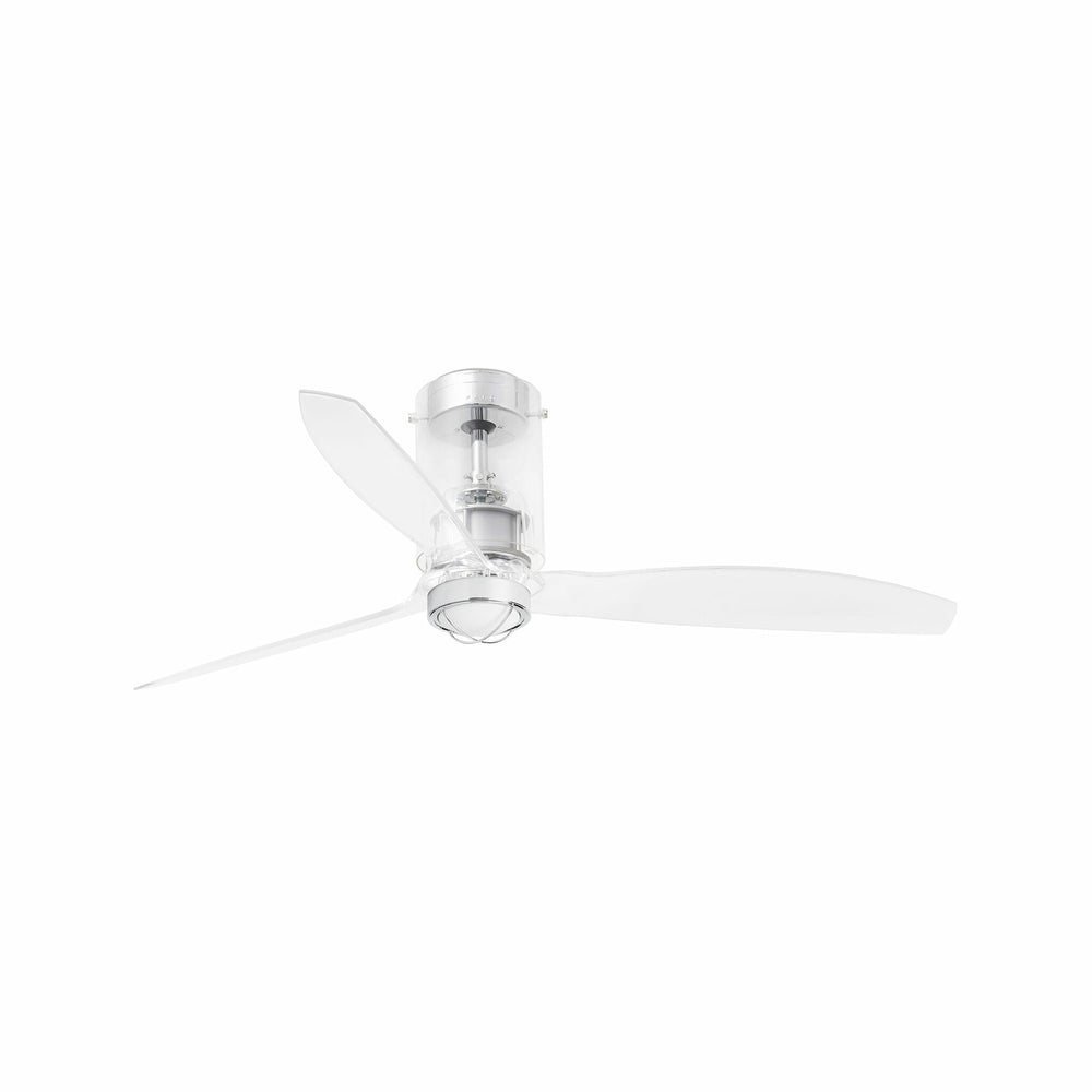 Faro Mini Tube Fan with light, transparent body, steel, glass diffuser 33393-9