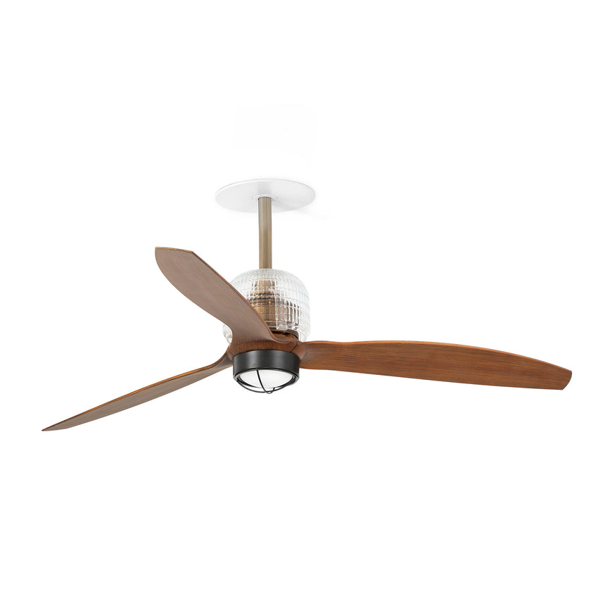 Ventilador de techo con luz Faro Deco Fan Recessed M LED nogal 3 palas motor DC 3000K Ø128cm 33398DR1N
