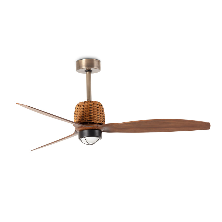 Ventilador de techo con luz Faro Weaver M LED nogal 3 palas motor DC 3000K Ø128cm 334361N
