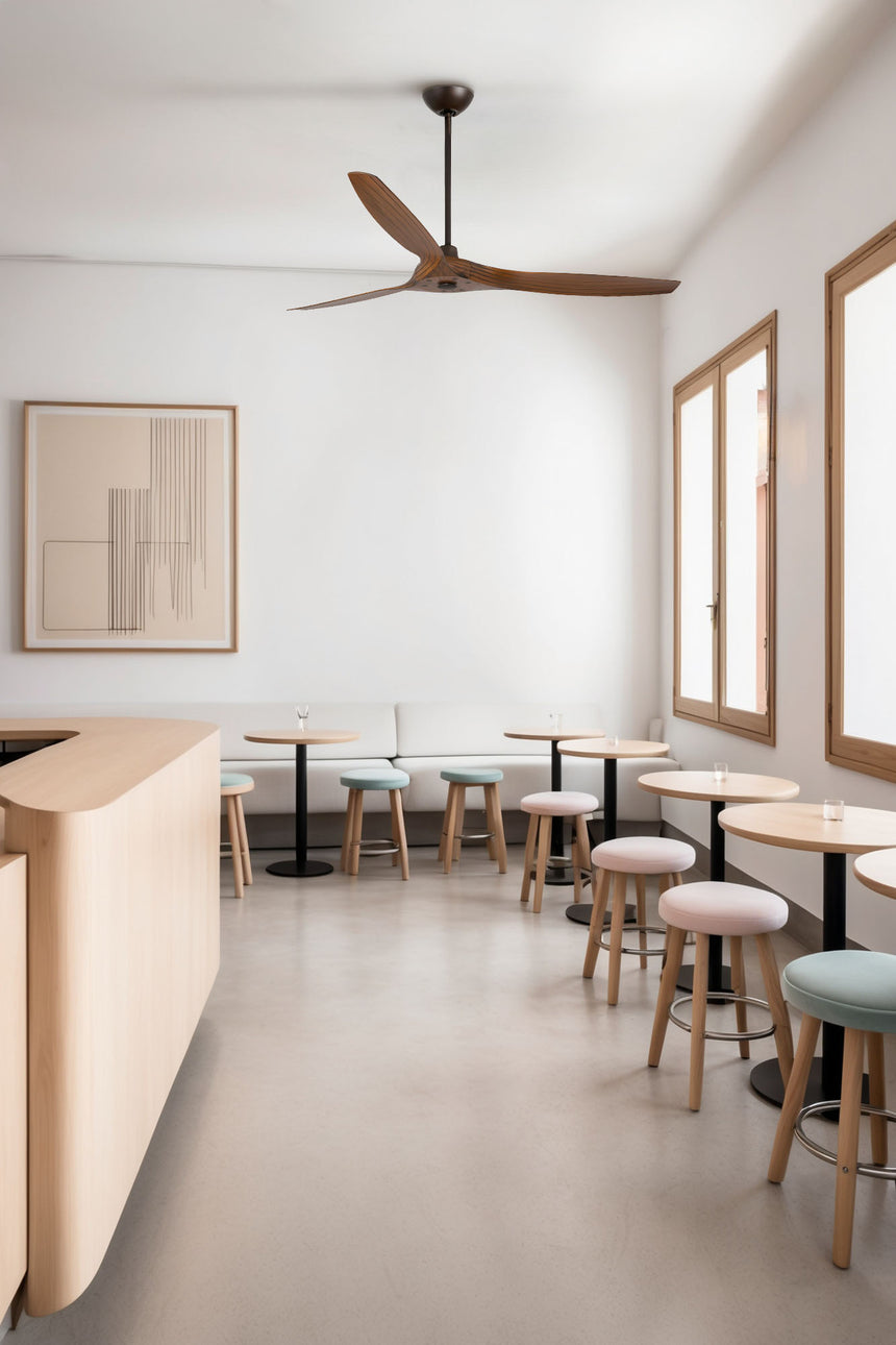 Ventilador de techo sin luz Faro Morea motor DC palas de madera nogal oscuro Ø152cm 3 palas 33511WT