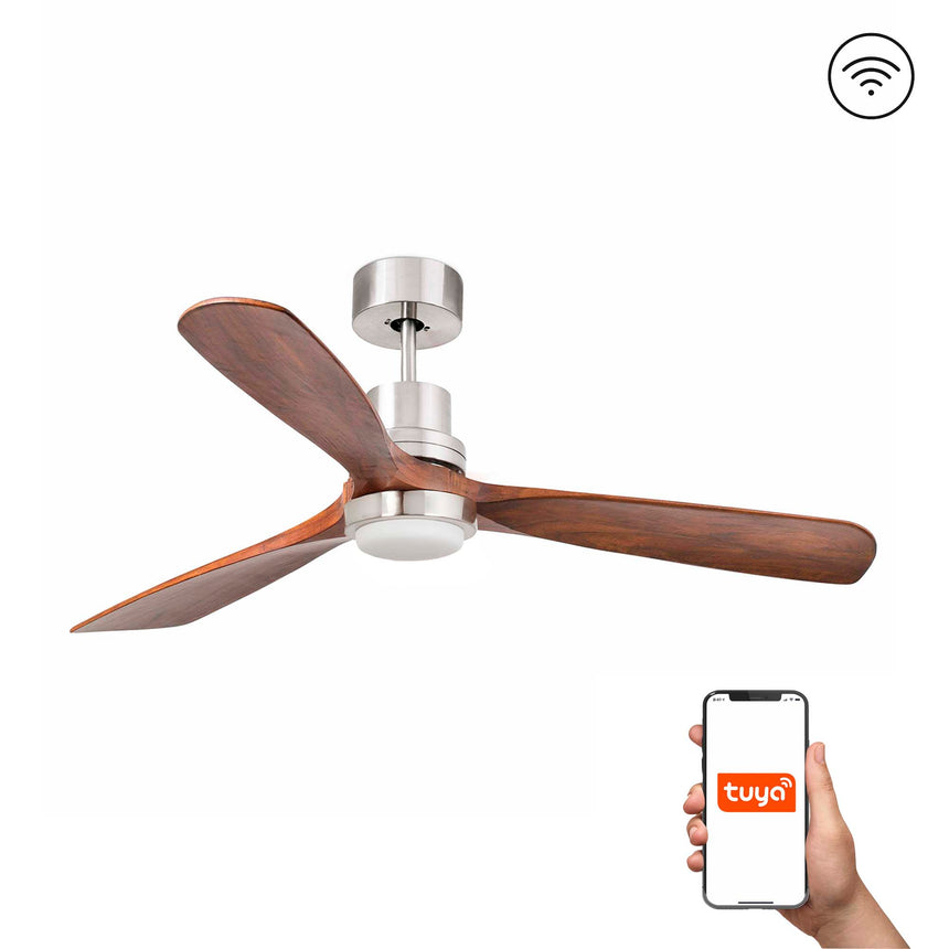 Ventilador de techo con luz Faro Lantau L LED nogal 3 palas motor DC 3000K Ø132cm 33518DCWT