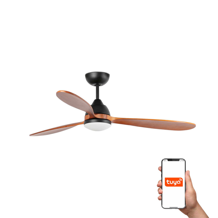 Ventilador de techo con luz Faro Poros L LED nogal 3 palas motor DC 2700K Ø132cm 33527WT
