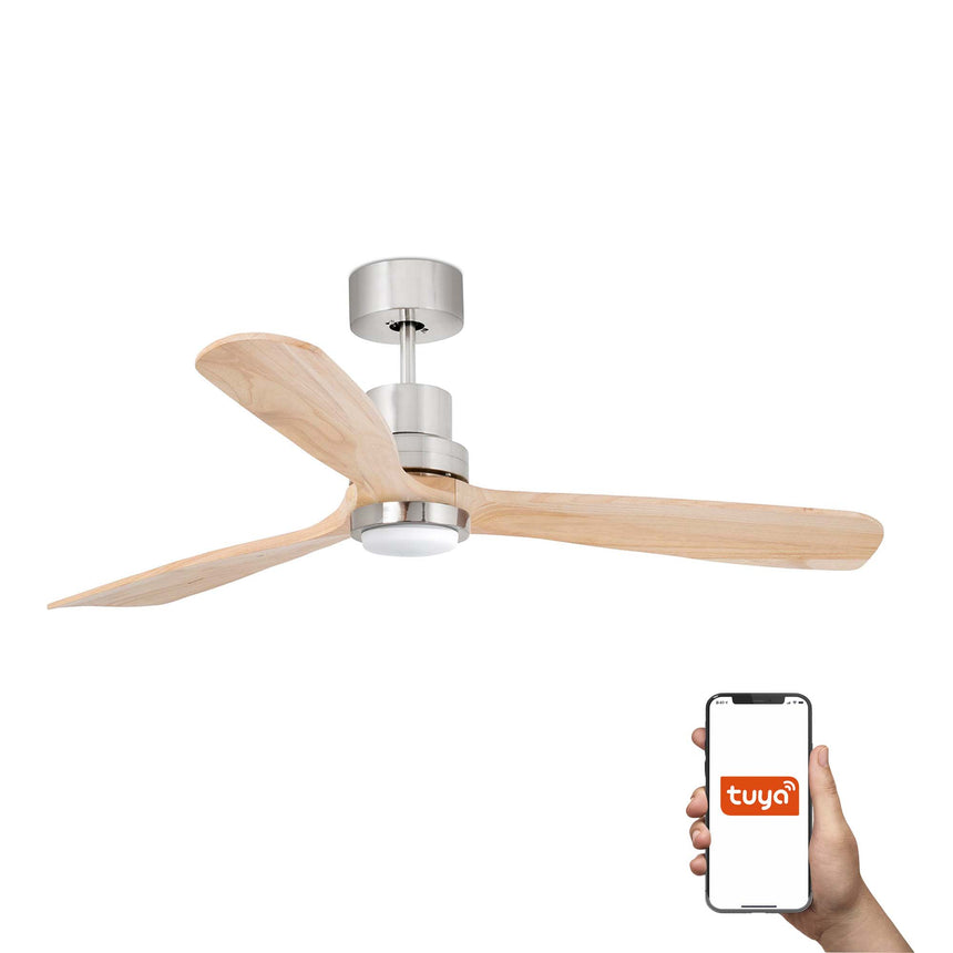 Ventilador de techo con luz Faro Lantau L LED pino 3 palas motor DC 3000K Ø132cm 33560DCWT