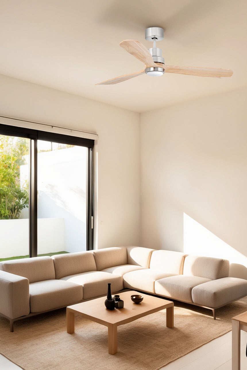 Ventilador de techo con luz Faro Lantau L LED pino 3 palas motor DC 3000K Ø132cm 33560DCWT