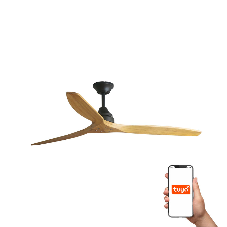 Ventilador de techo sin luz Faro Alo motor DC palas de madera pino Ø152cm 3 palas 33718DCWT