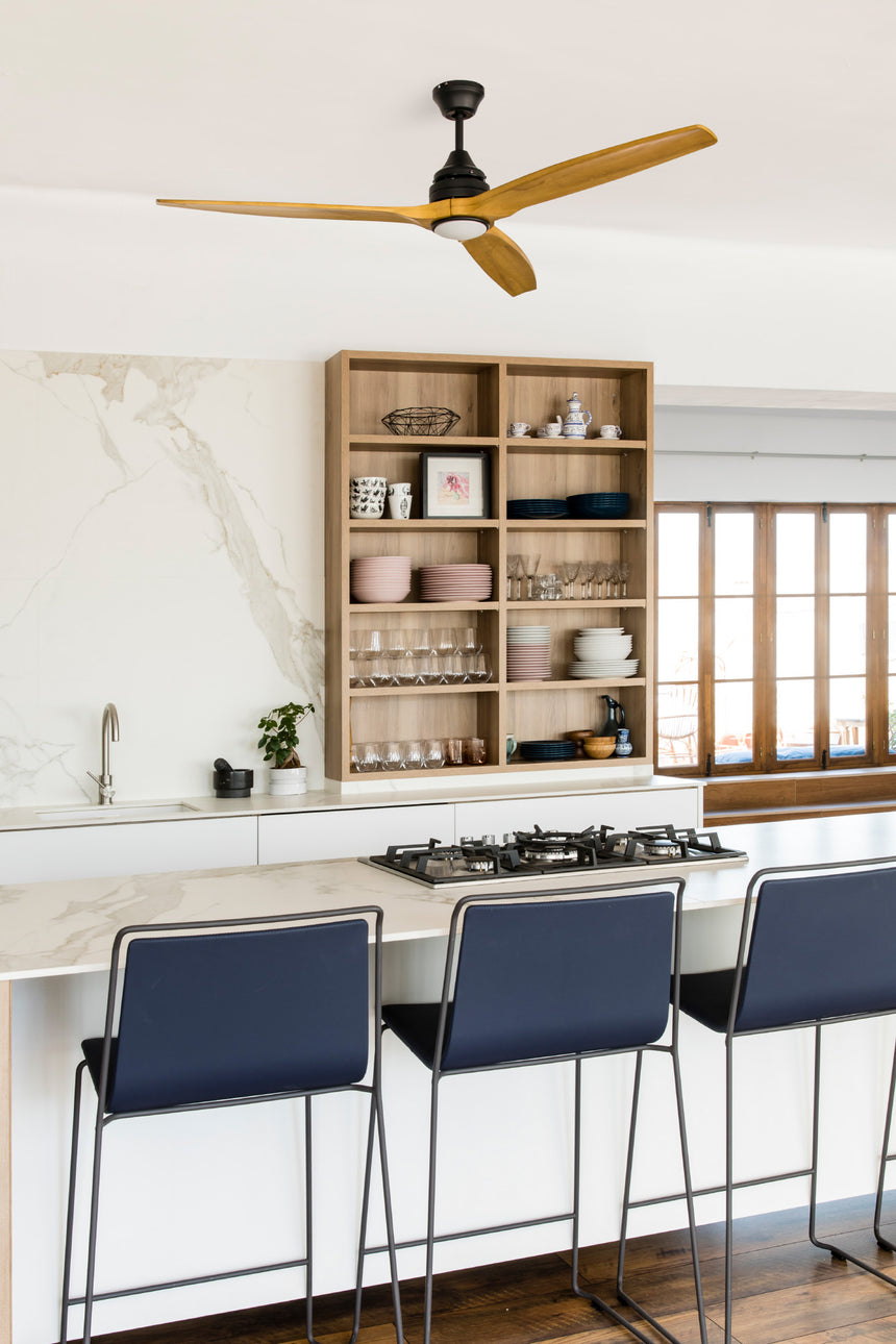 Ventilador de techo con luz Faro Alo motor DC palas de madera LED pino 2700-6500K CCT Ø152cm 3 palas 33719DC