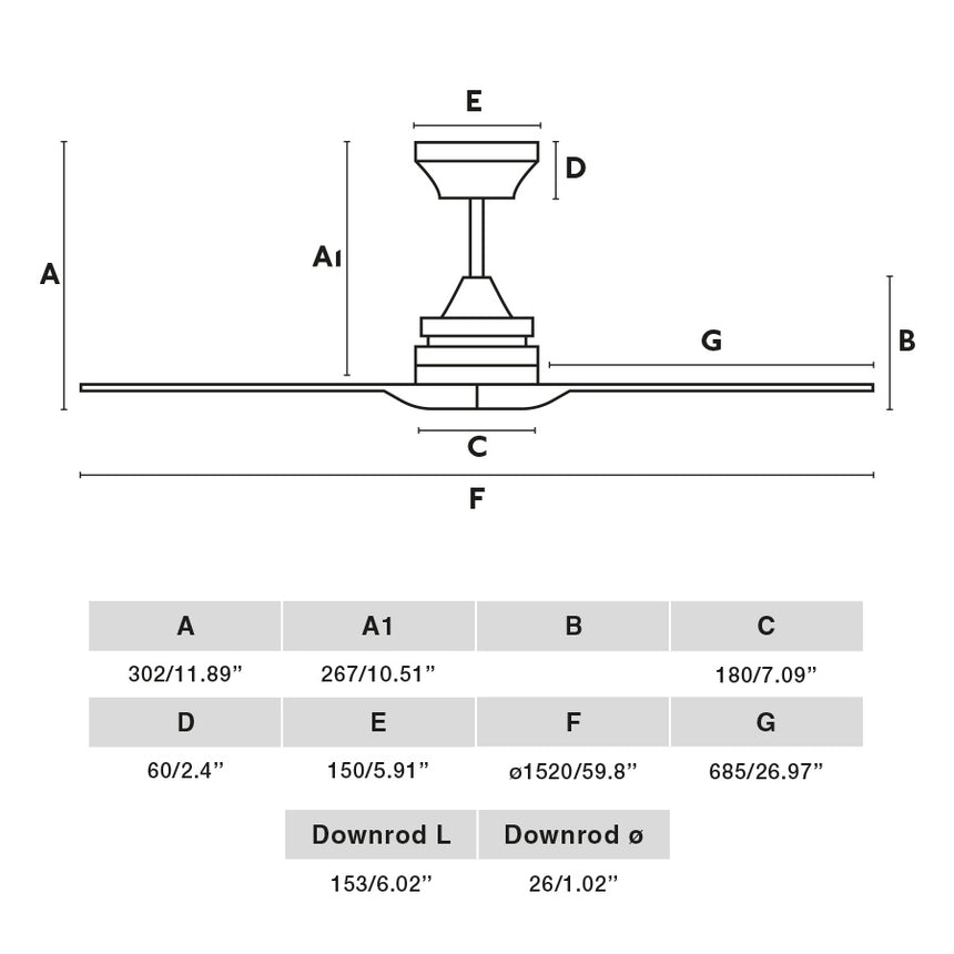 Faro ALO L Ventilador sin luz cuerpo acero y palas de madera 33728DC