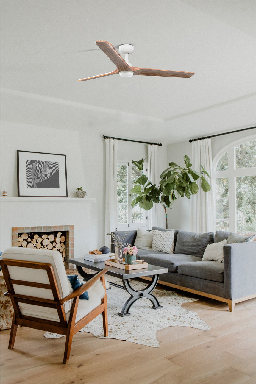 Ventilador de techo con luz Faro Heywood motor DC palas de madera LED pino 2700-6000K CCT Ø132cm 3 33810-1TW