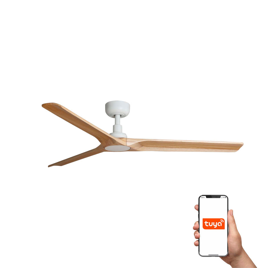 Ventilador de techo sin luz Faro Heywood motor DC palas de madera pino Ø132cm 3 palas 33810WT