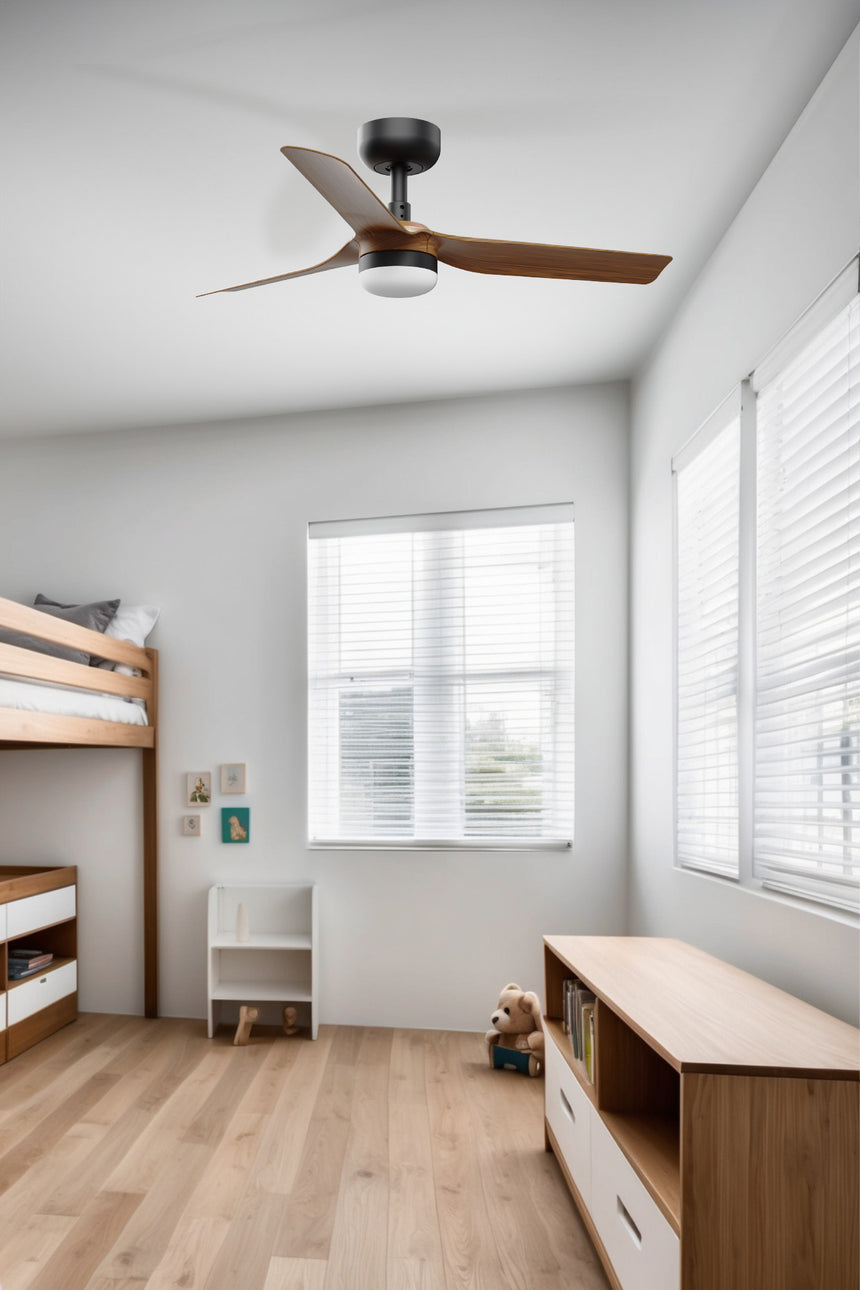 Ventilador de techo con luz Faro Mini motor DC palas de madera LED nogal 2700-6000K CCT Ø90cm 3 33823WT-1TW