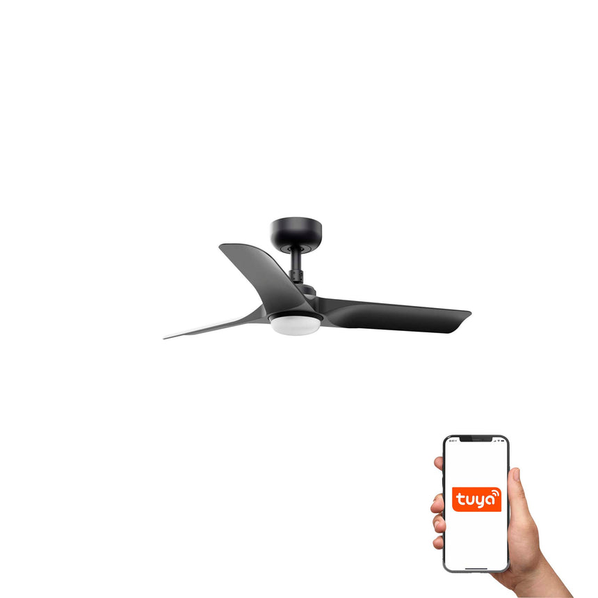 Ventilador de techo con luz Faro Hey S LED negro mate 3 palas motor DC 2700-6000K Ø90cm 33825WT-1TW