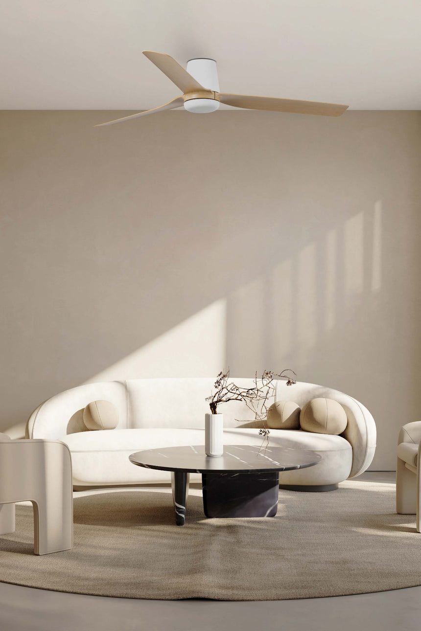 Ventilador de techo sin luz Faro Punt motor DC palas de madera blanco y madera Ø130cm 3 palas 33829