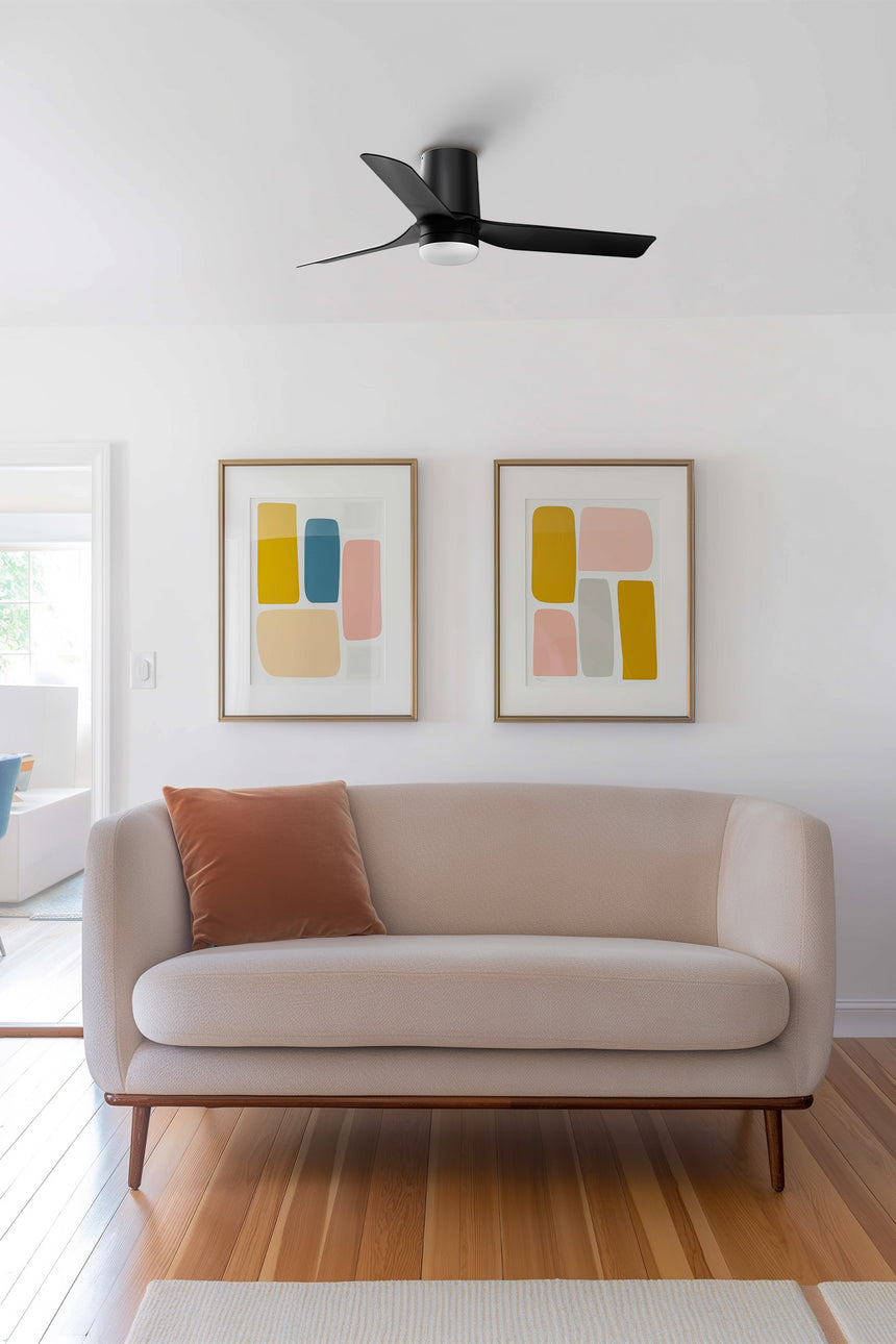 Ventilador de techo con luz Faro Mini motor DC LED negro mate 2700-6000K CCT Ø90cm 3 palas 33834-1TW