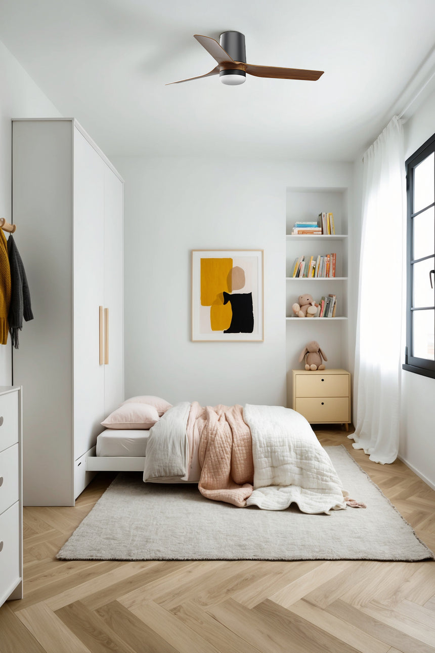 Ventilador de techo con luz Faro Mini motor DC palas de madera LED nogal 2700-6000K CCT Ø90cm 3 33835-1TW