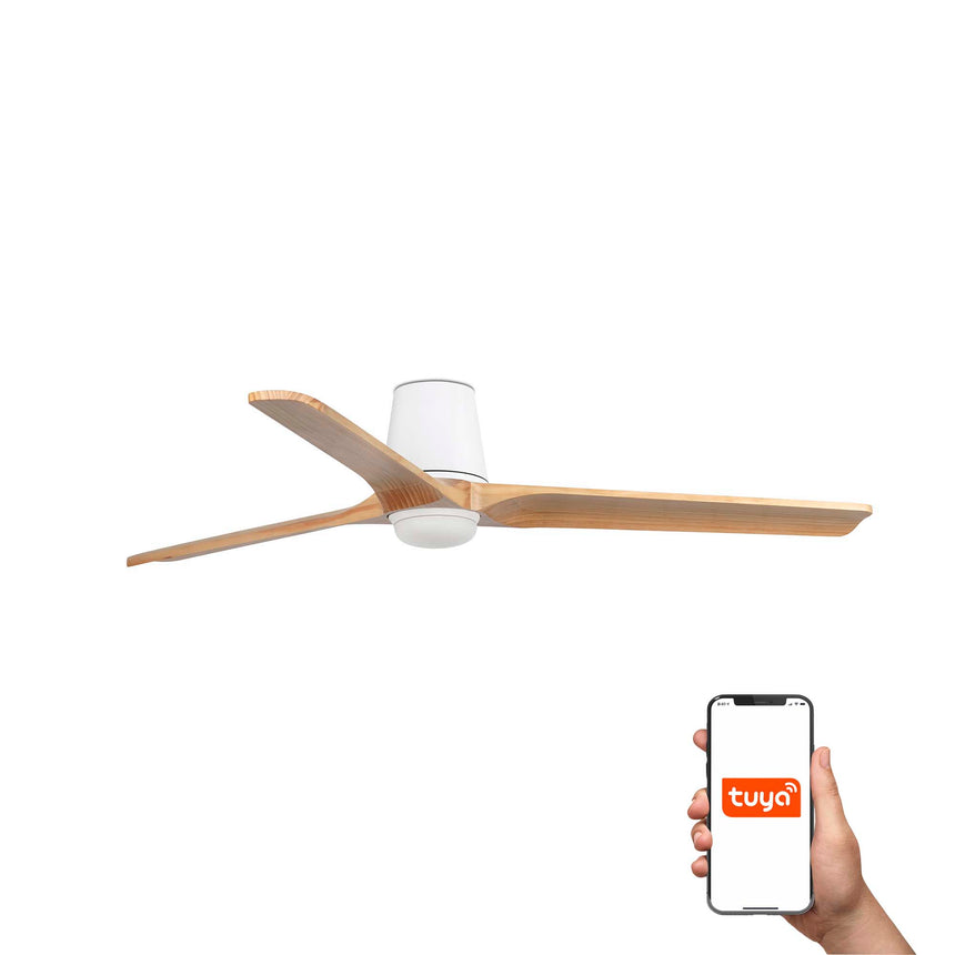 Ventilador de techo con luz Faro Heywood motor DC palas de madera LED pino 2700-6000K CCT Ø132cm 33838WT-1TW