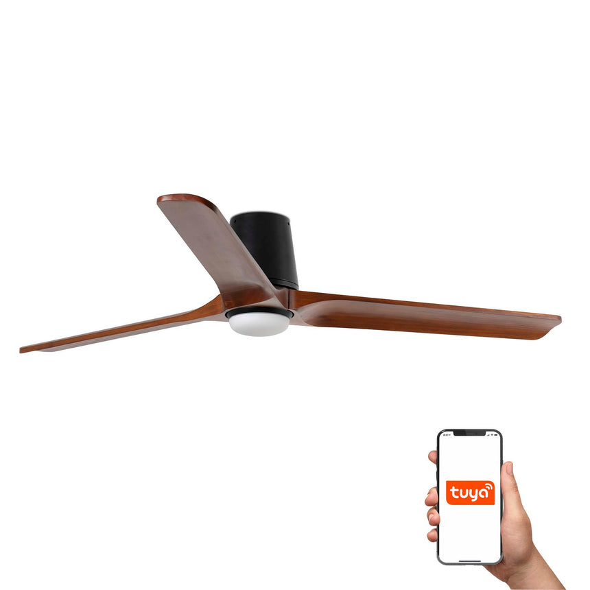 Ventilador de techo con luz Faro Heywood motor DC palas de madera LED nogal oscuro 2700-6000K CCT 33839WT-1TW