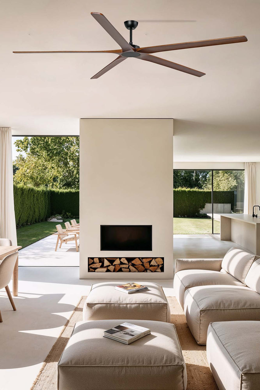 Ventilador de techo sin luz Faro Bigwood motor DC palas de madera nogal oscuro Ø240cm 5 palas 34192 - vista alternativa