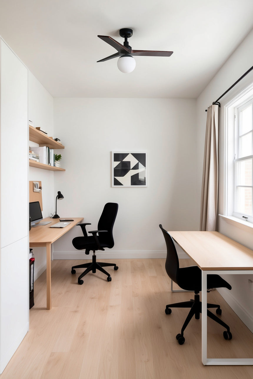 Ventilador de techo con luz Faro Klim motor DC palas de madera LED nogal oscuro Ø92cm 3 palas 342781B