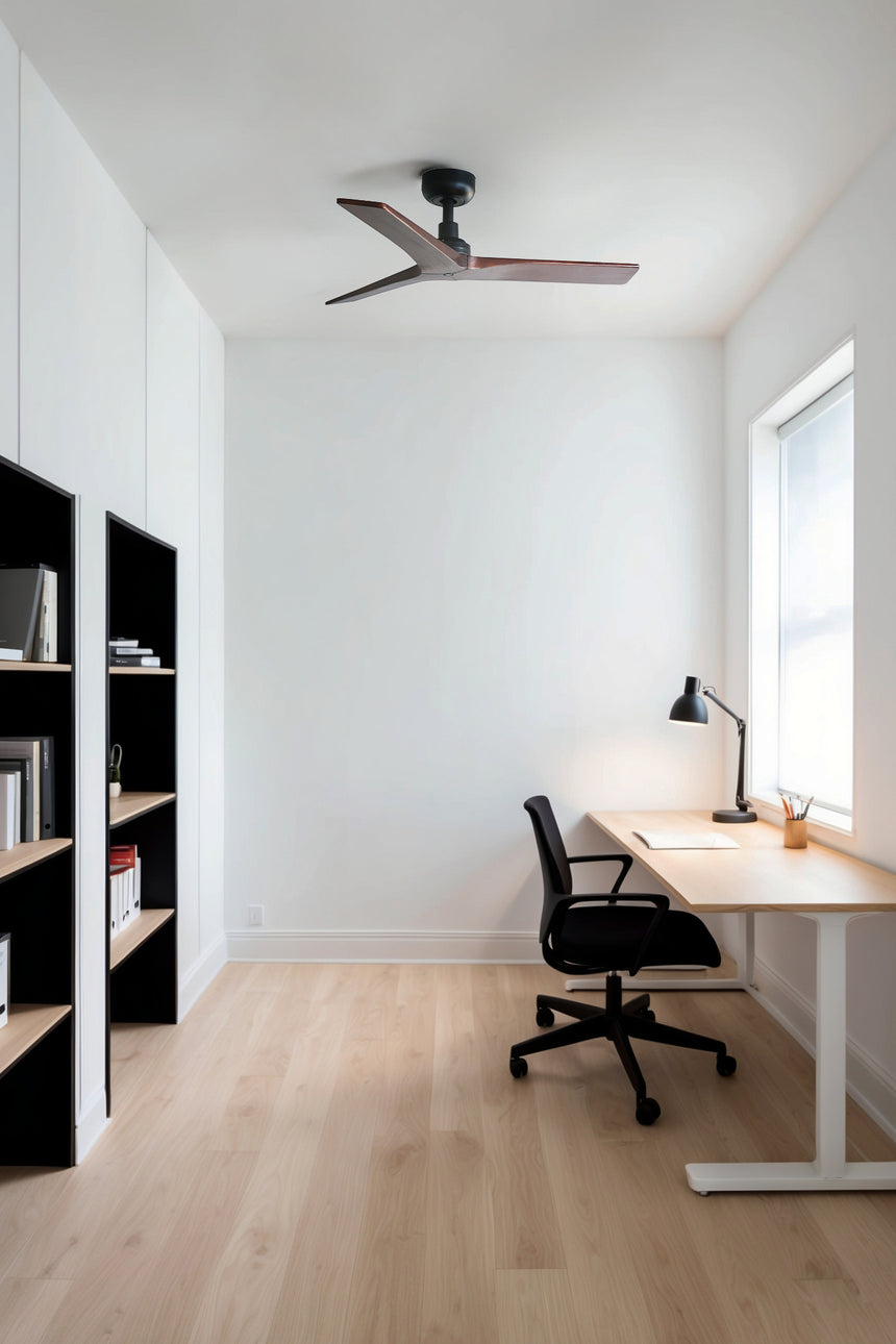 Ventilador de techo sin luz Faro Klim motor DC palas de madera nogal oscuro Ø92cm 3 palas 34278