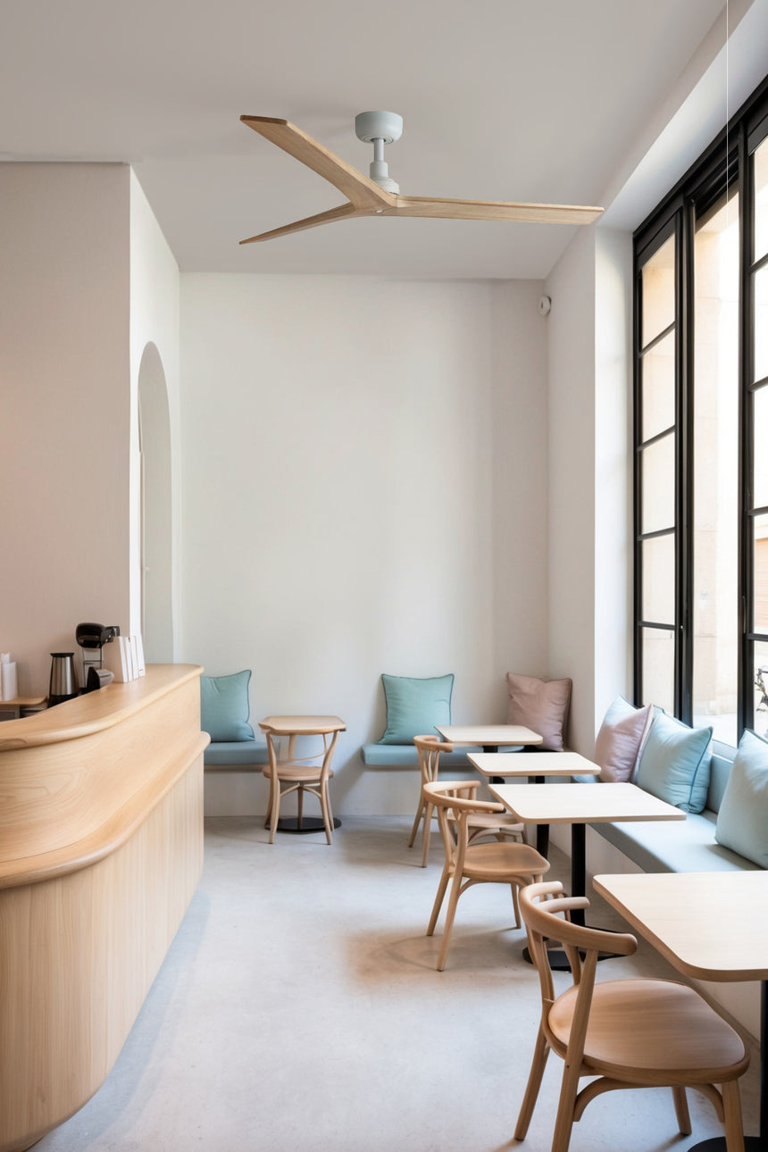 Ventilador de techo sin luz Faro Klim motor DC palas de madera pino Ø125cm 3 palas 34280WT