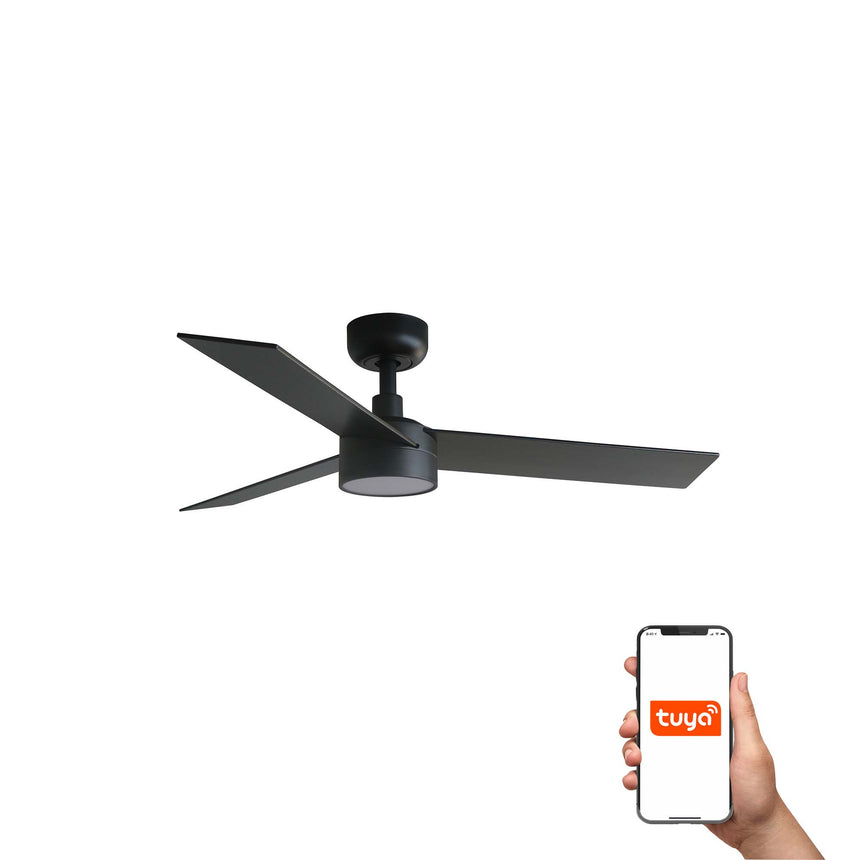 Ventilador de techo con luz Faro Rudder S LED nogal 3 palas motor DC 2700-6500K Ø106cm 34296WT-1TW