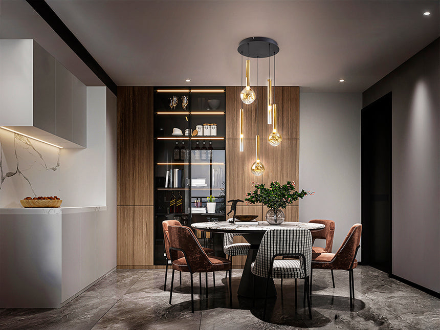 Lámpara de techo colgante Schuller Essenza 5 luces negro y dorado 3000K Ø41cm 347020