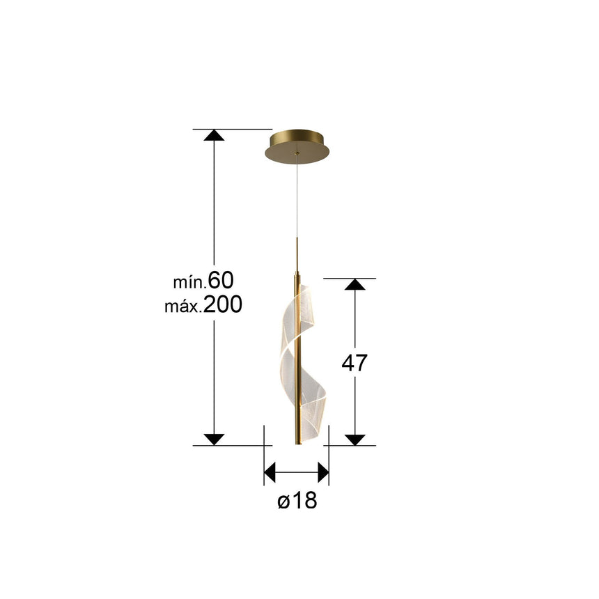 Lámpara de techo colgante Schuller Velas 1 luz oro mate 3000K dimensiones
