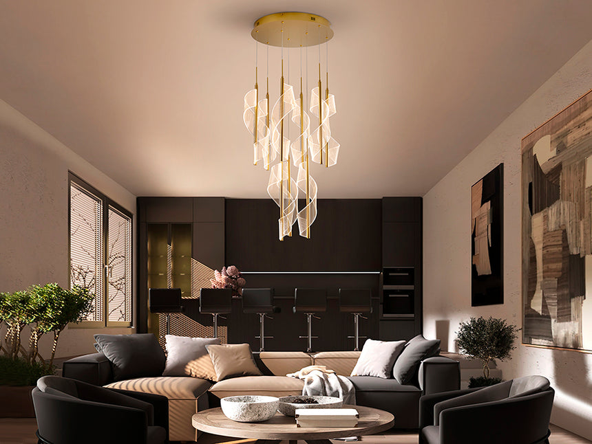 Lámpara de techo colgante Schuller Velas grande 9 luces oro mate regulable con mando 351492 - imagen 3