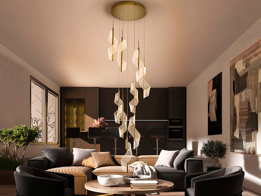 Lámpara de techo colgante Schuller Velas grande 9 luces oro mate regulable con mando 351492 - imagen 5