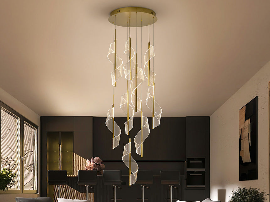 Lámpara de techo colgante Schuller Velas grande 9 luces oro mate regulable con mando 351492