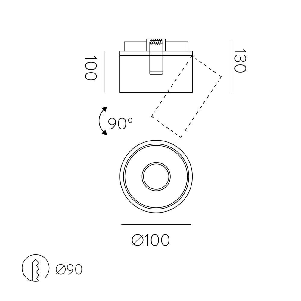 ACB Apex Recessed 3538/10 Black, COB LED 13W 3000K 891lm, CRI90 I, integrated LED, Adjustable P353810N