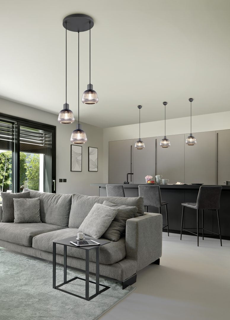 Lámpara de techo colgante Trio Tarifa 3 luces negro mate 150cm 362830332 - vista 6