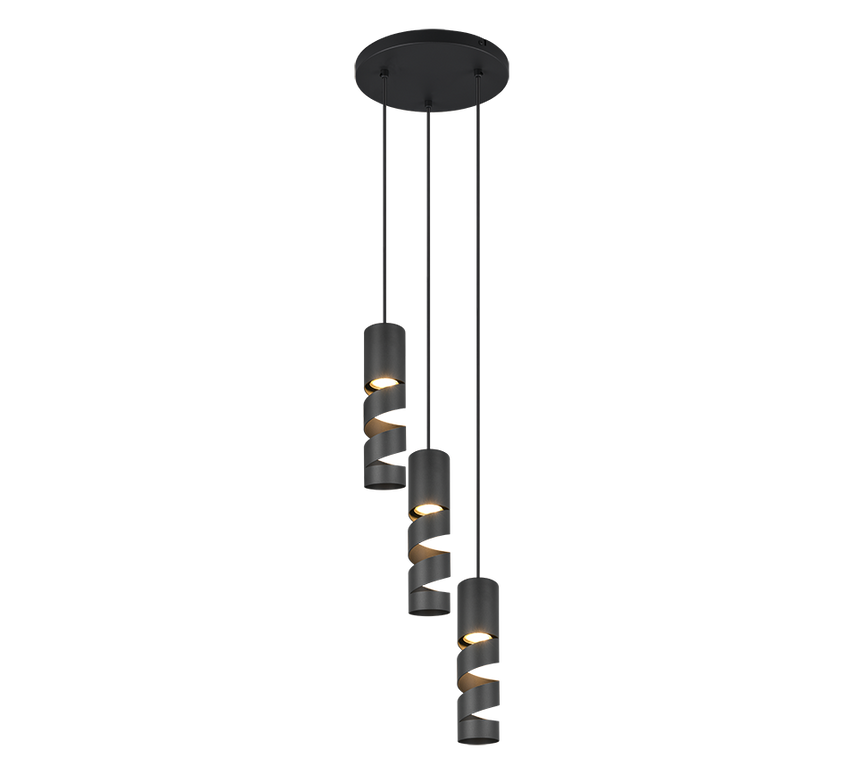 Lámpara de techo colgante Trio Stream 3 luces negro mate 150cm 364030332
