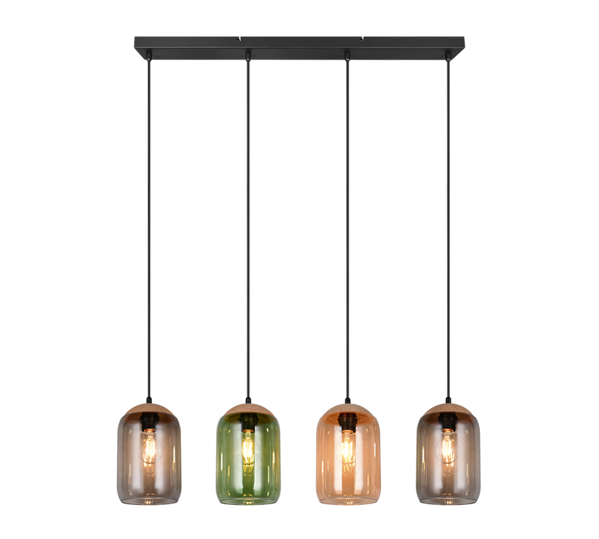 Lámpara de techo colgante Trio Cork 4 luces negro mate y ámbar 150cm 364600417 - vista 2