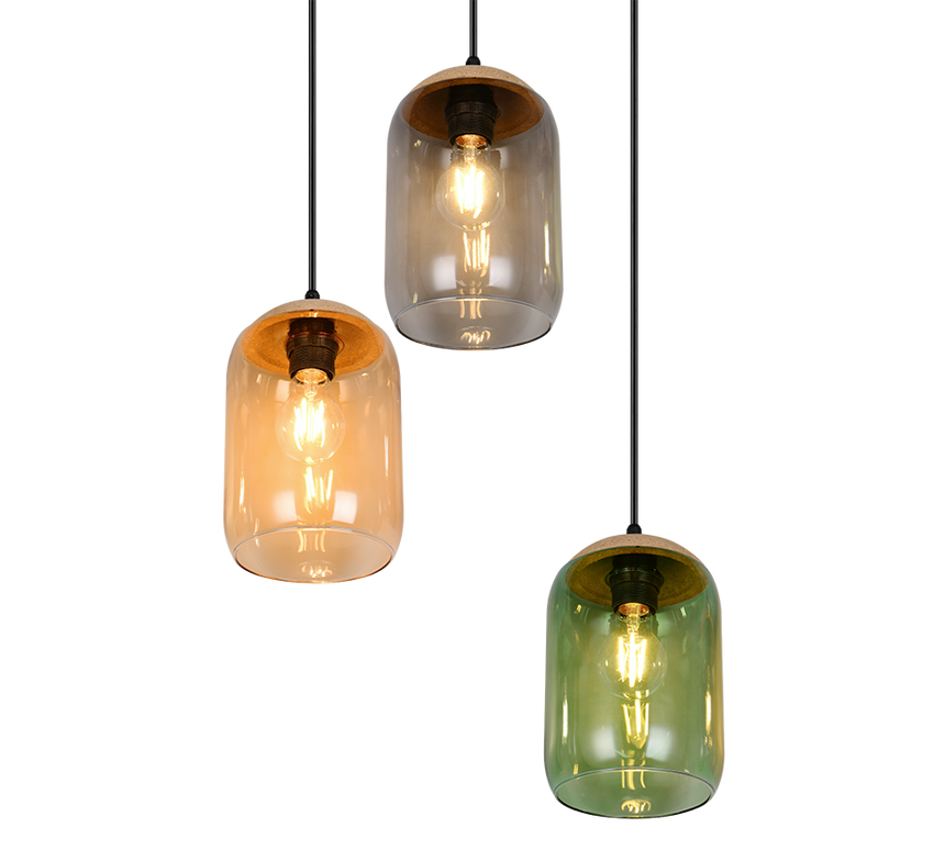 Lámpara de techo colgante Trio Cork 3 luces vidrio multicolor y ámbar 150cm 364630317 - vista 3