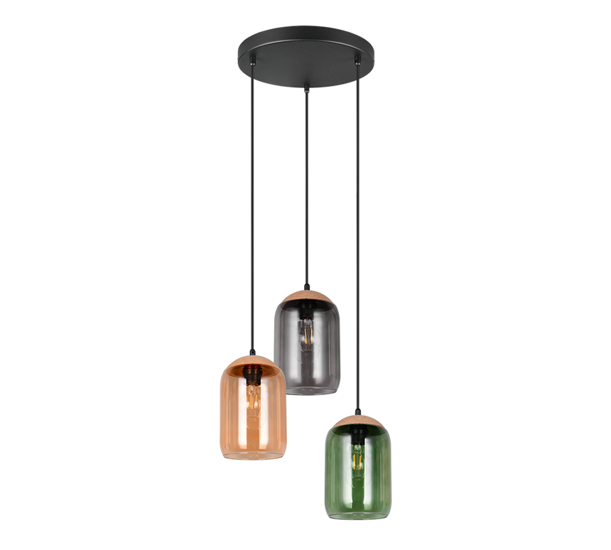 Lámpara de techo colgante Trio Cork 3 luces vidrio multicolor y ámbar 150cm 364630317 - vista 4