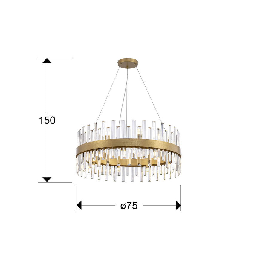 Lámpara de techo colgante Schuller Grace 18 luces oro Ø75cm dimensiones