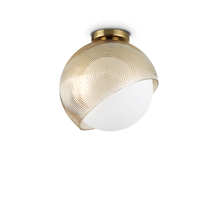 Plafón de techo Ideal Lux Bloom cristal Ø30cm E27 latón — ref. 366593 (1)