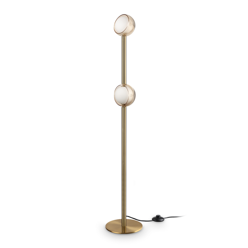 Lámpara de pie Ideal Lux Bloom latón cristal LED 2 luces 11W 169,5cm 366616