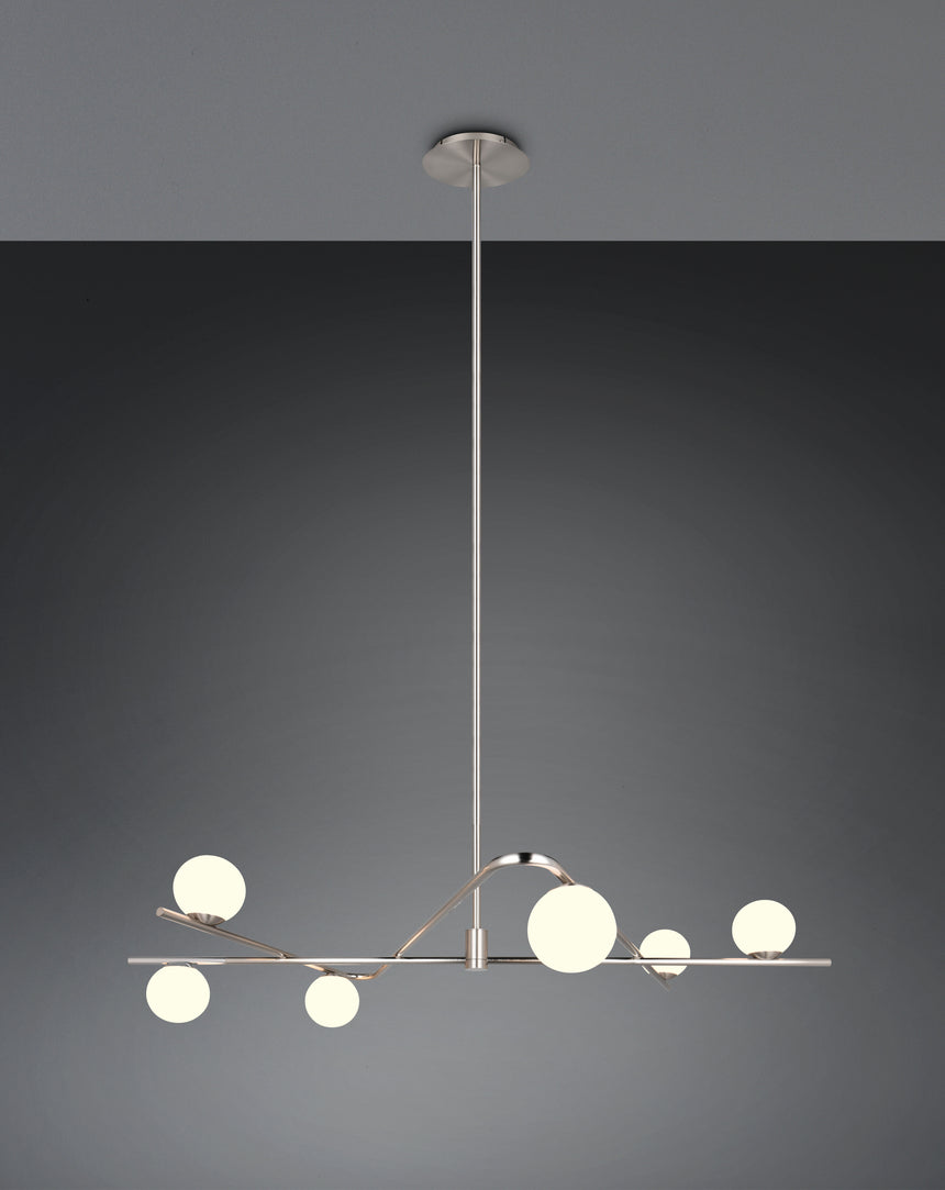 Lámpara de techo colgante Trio Flaming LED níquel mate 3000K 195cm 368900607