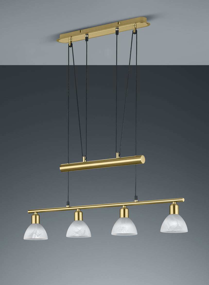 Lámpara de techo colgante Trio Levisto LED latón mate 3000K regulable 160cm 3710
